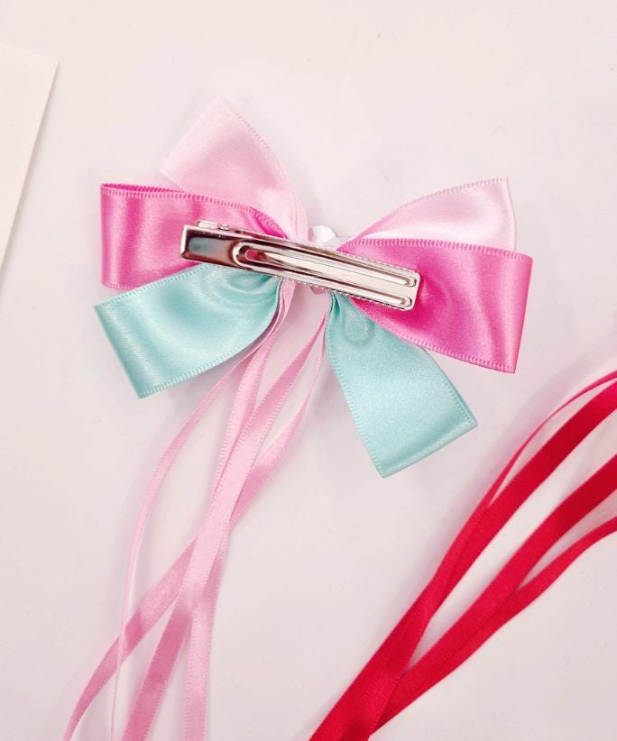 Girl Bow Hair Pin Girl Bow Hair Clip Snow White Hair Pin Long Tail Ribbon Bow Hair Clip Girl Bow Ribbon [with Pinkluvme]