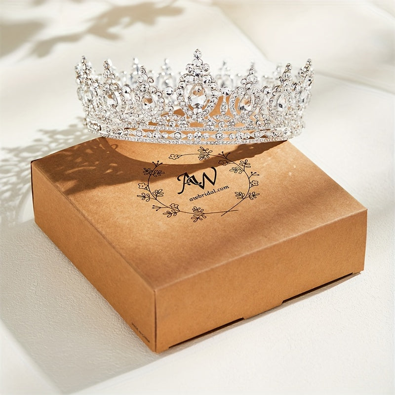 Exquisite Crystal Queen Crown - Sparkling Rhinestone Tiara for Women, Bridal Party, Pageant, Wedding Hair Accessories, Silver Plated, Durable, Adjustable, Comfortable, Ideal for Brides, Birthday Girls, and Queens