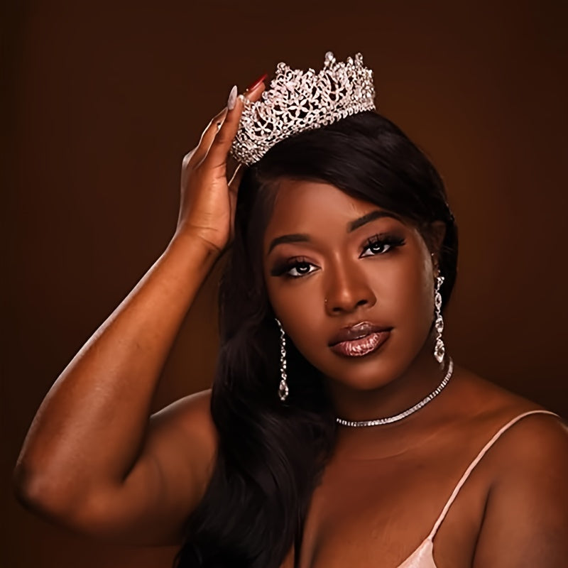 Full Round Imitation Crystal Queen Crown Rhinestone Bride Crown Headband Grand Ball Wedding Hair Accessories