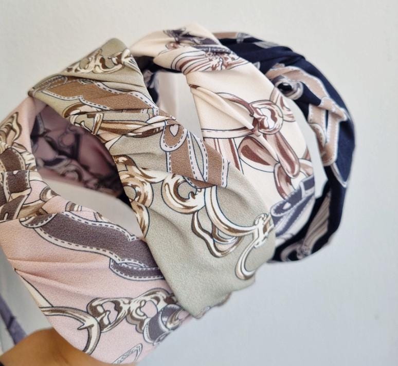 Wide Scarf Twist Bandana Style Headband - Chain & Belt Pattern Made in Korea [with Pinkluvme]