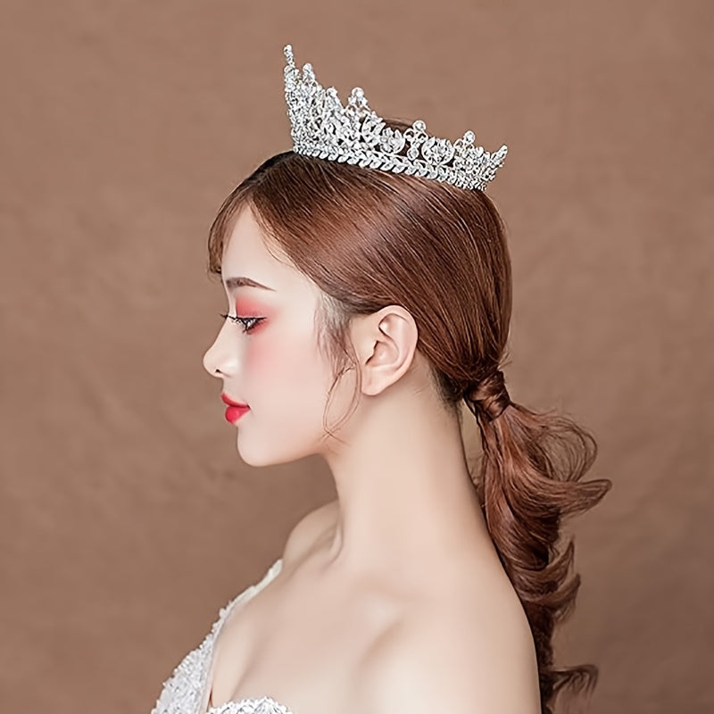 Full Round Imitation Crystal Queen Crown Rhinestone Bride Crown Headband Grand Ball Wedding Hair Accessories