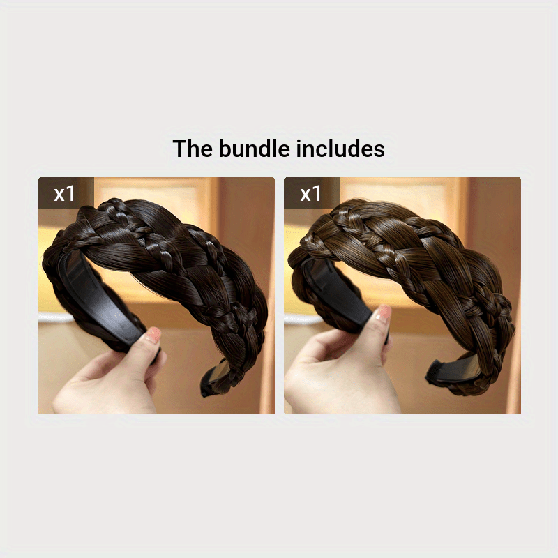 1pc Synthetic Braided Headband Handmade Natural Looking Extra Wide Braided Hair Hoop Elegant Twisted Braids Hair Band Fishbone Braid Weave Hair Accessories
