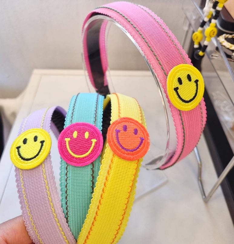 Vivid Pastel Smiley Headband Blue pink yellow lavender