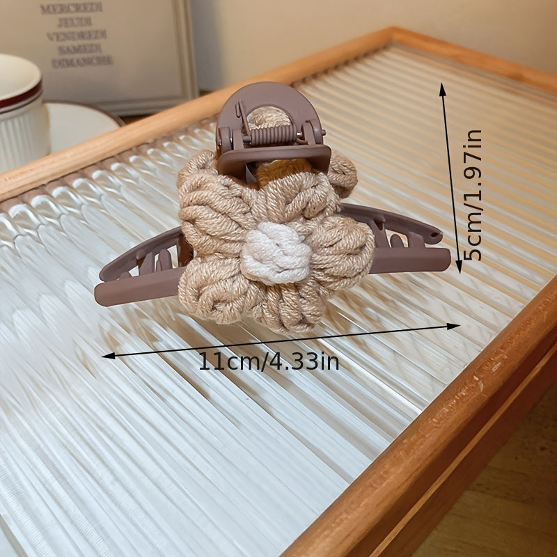 2pcs Knitted Floral Hair Claw Clip French Strong Hold Grip Hair Jaw Clip For Thick Hair Accessories