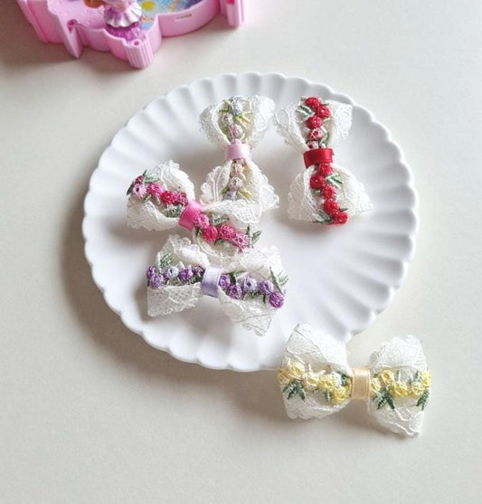 Spring Lace Floral Ribbon Flower Bow Hair Pin [with Pinkluvme]