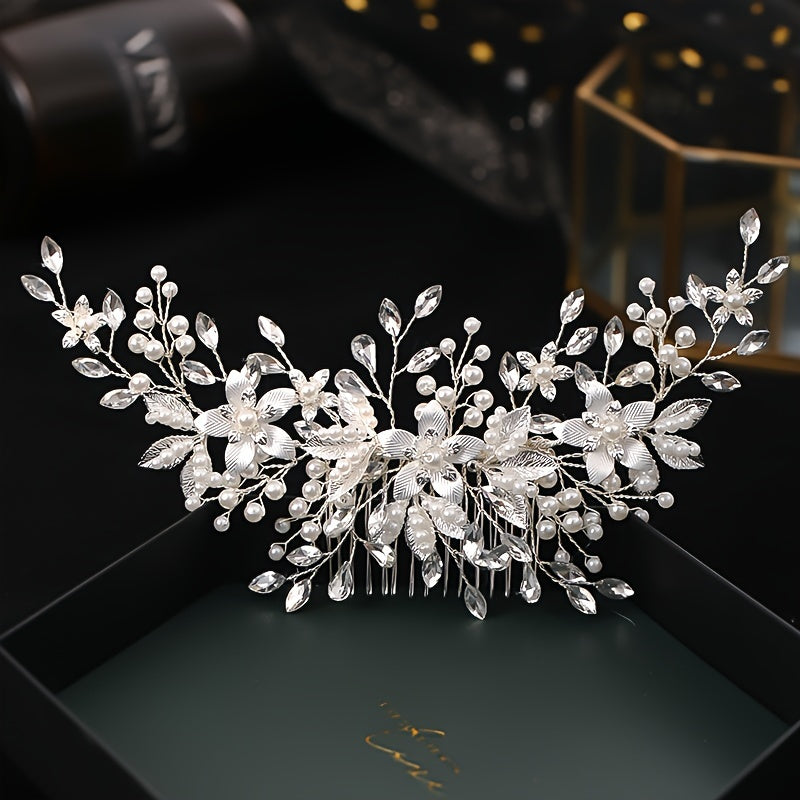1PC Bridal Rhinestone Hair Comb Elegant Flower Shaped Headwear Handmade Braided Hair Accessories For Wedding Party Dress Up Headpiece