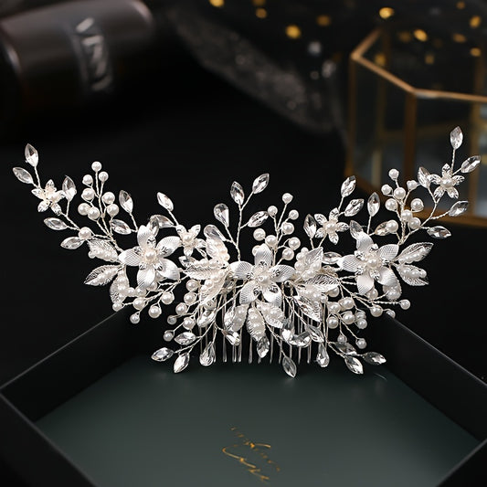 1PC Bridal Rhinestone Hair Comb Elegant Flower Shaped Headwear Handmade Braided Hair Accessories For Wedding Party Dress Up Headpiece
