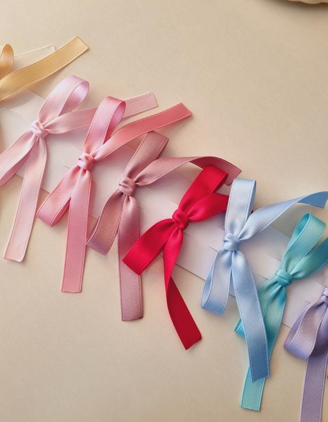 Girl Satin Ballet Simple Ribbon Bow Hair Clip Toddler Ribbon Bow Pin Long Tailed Bow Hair Clip Safe for Babies Handmade [with Pinkluvme]