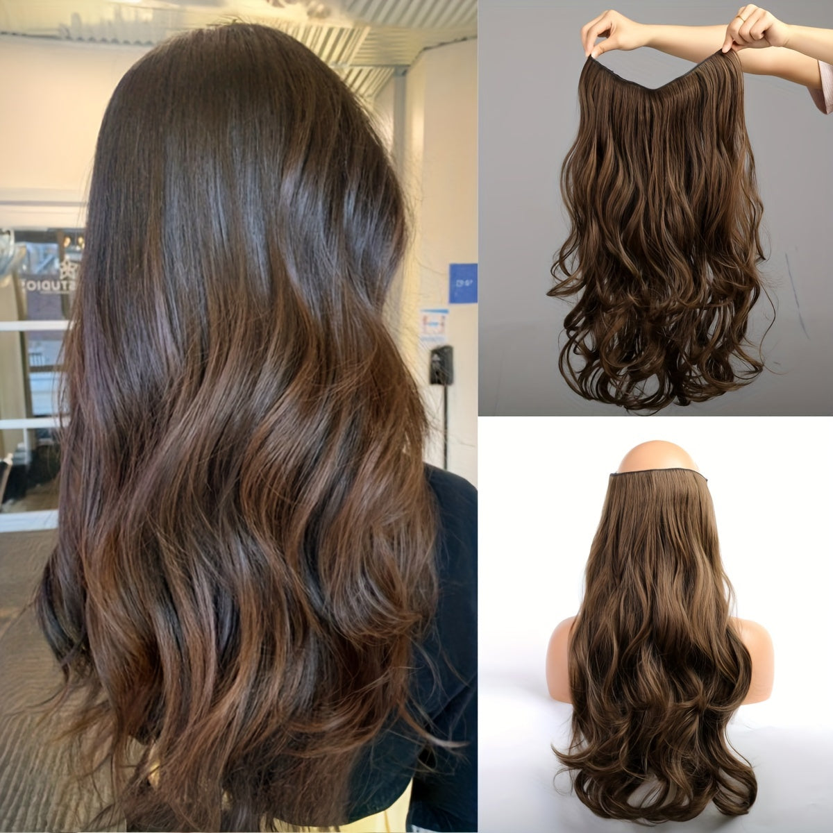 22inch 4clips Long Straight Hair Pieces Synthetic Fishing Line Hair Extensions Elegant For Daily Use Hair Accessories