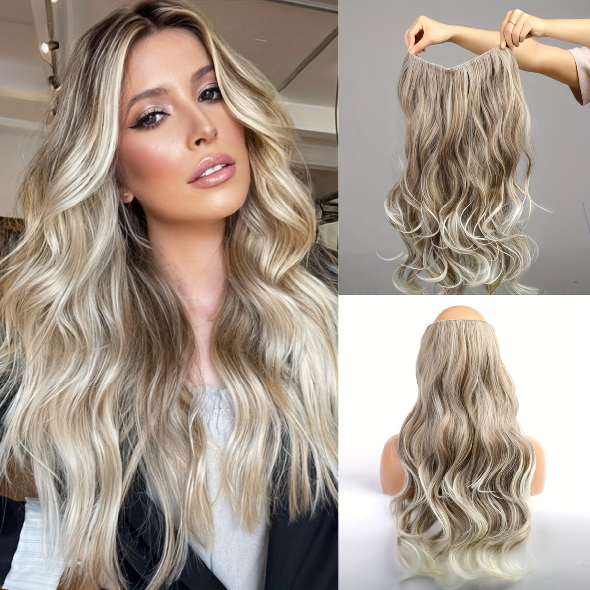 22inch 4clips Long Straight Hair Pieces Synthetic Fishing Line Hair Extensions Elegant For Daily Use Hair Accessories