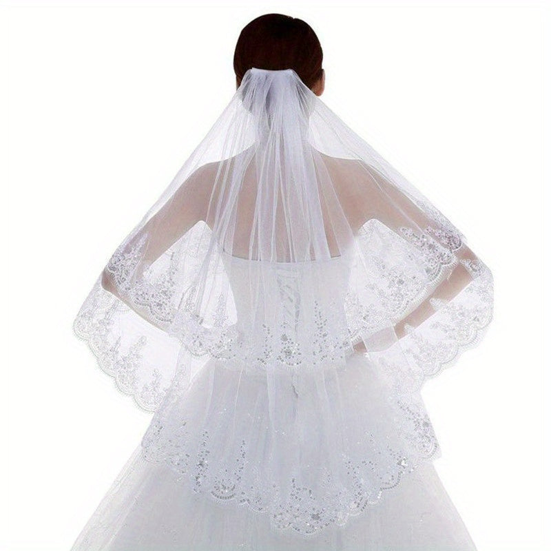 Lace Edge Bridal Veil Women's Simple Wedding Veil With Comb Wedding Hair Accessories