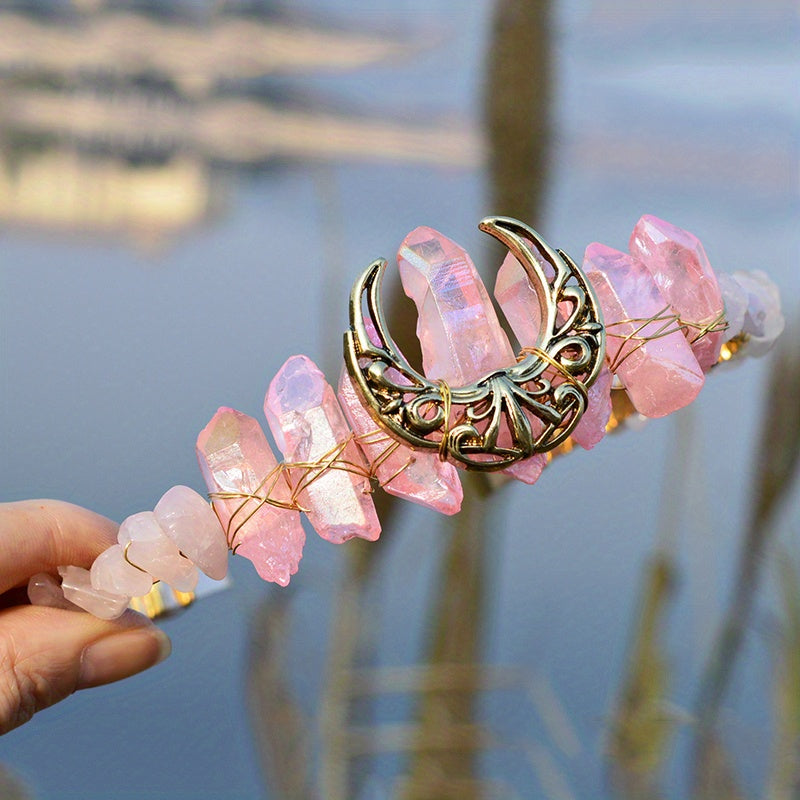 Natural Crystal Hollow Moon Tiara 1pc Headband Hair Band - Hair Accessories Head Jewelry