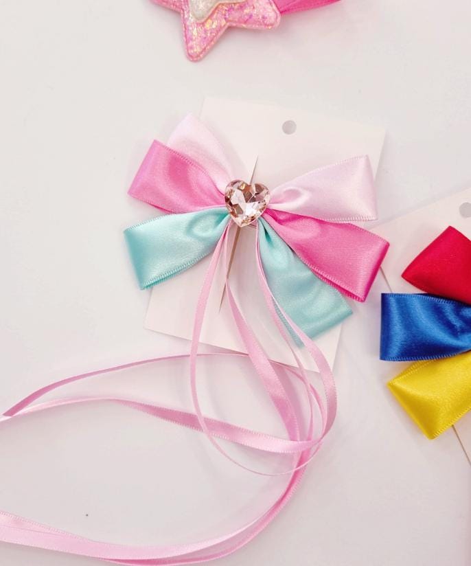 Girl Bow Hair Pin Girl Bow Hair Clip Snow White Hair Pin Long Tail Ribbon Bow Hair Clip Girl Bow Ribbon [with Pinkluvme]