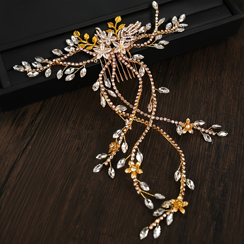 Bridal Hair Accessories With Crystal Long Hair Comb, Braided With Rhinestone Hairpin, Wedding Veil And Other Bridal Accessories