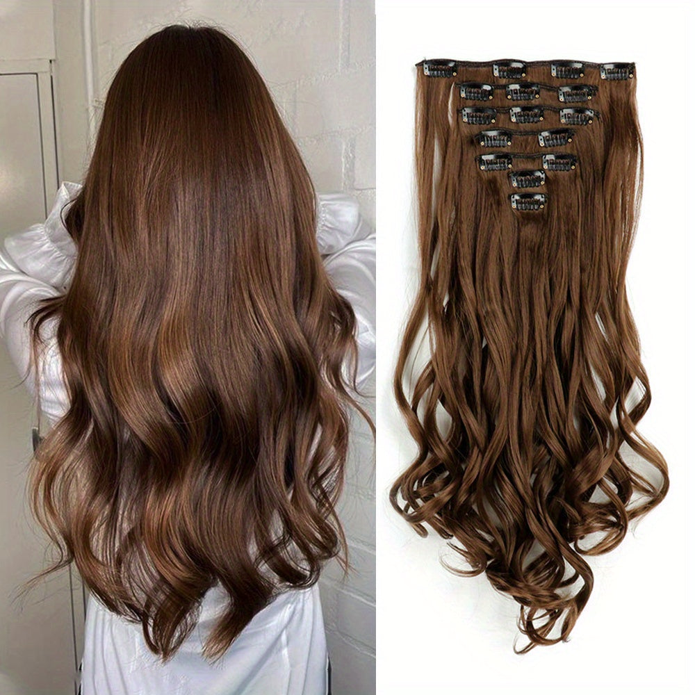 Clip In Hair Extensions 7 PCS Full Head 22 Inch Long Curly Wavy Synthetic Clip Hair Pieces Wavy Hair Pieces For Women Girls Hair Clips Hair Accessories Halloween Christmas