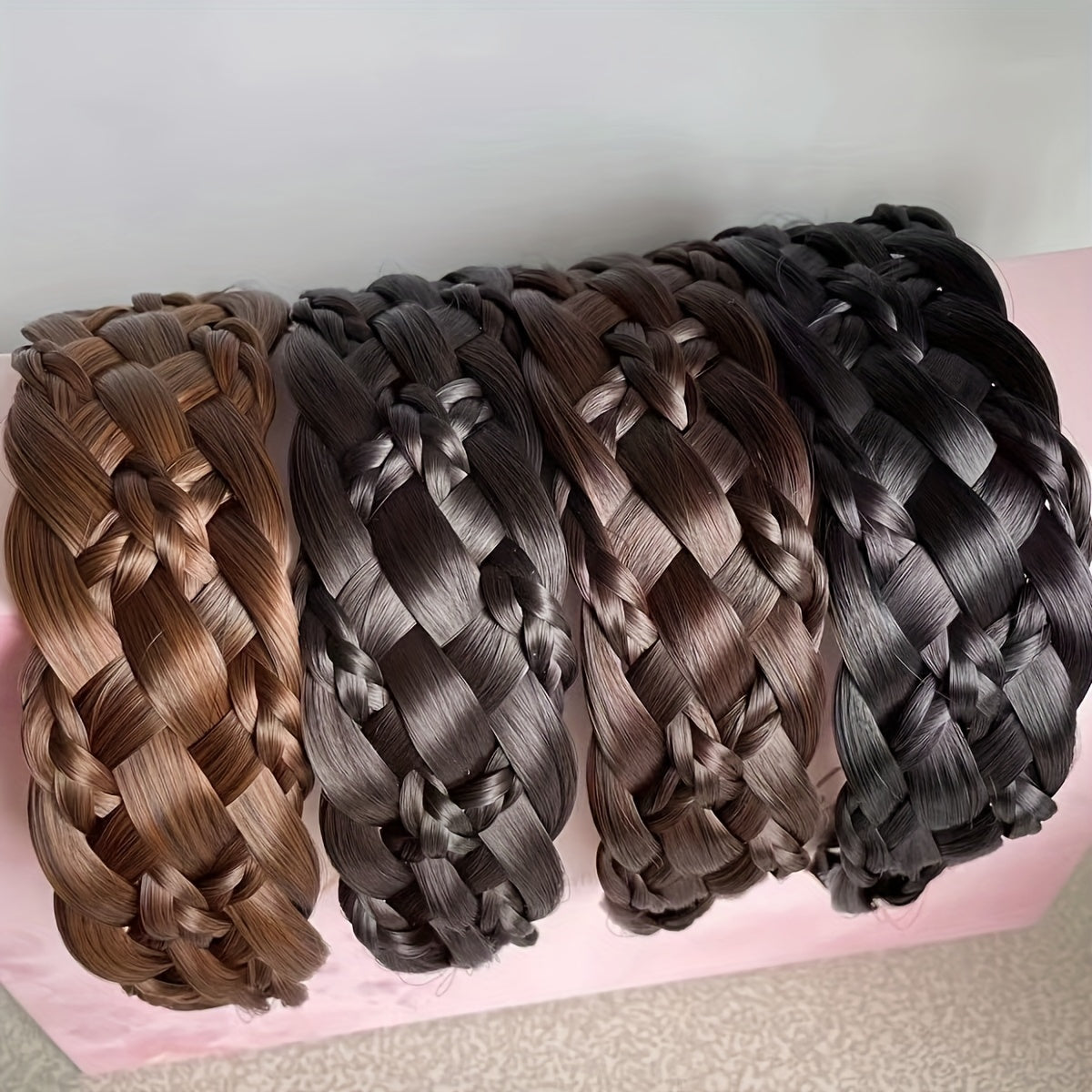 1pc Synthetic Braided Headband Handmade Natural Looking Extra Wide Braided Hair Hoop Elegant Twisted Braids Hair Band Fishbone Braid Weave Hair Accessories
