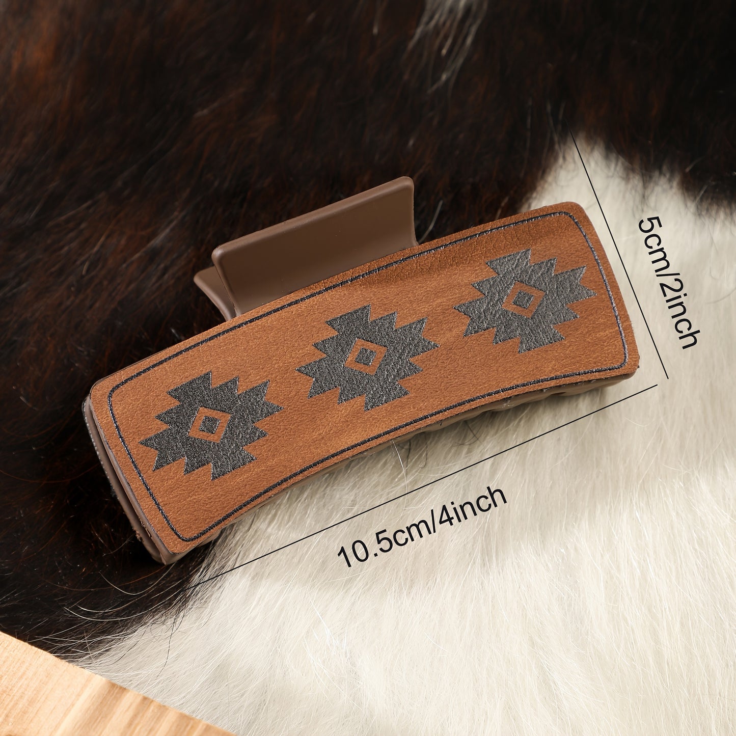 1pc Western Cowboy Style Printed PU Leather Hair Claw Clip Large Non Slip Rectangular Hair Grab Clip Trendy Hair Accessories For Women And daily uses