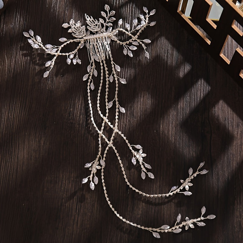 Bridal Hair Accessories With Crystal Long Hair Comb, Braided With Rhinestone Hairpin, Wedding Veil And Other Bridal Accessories