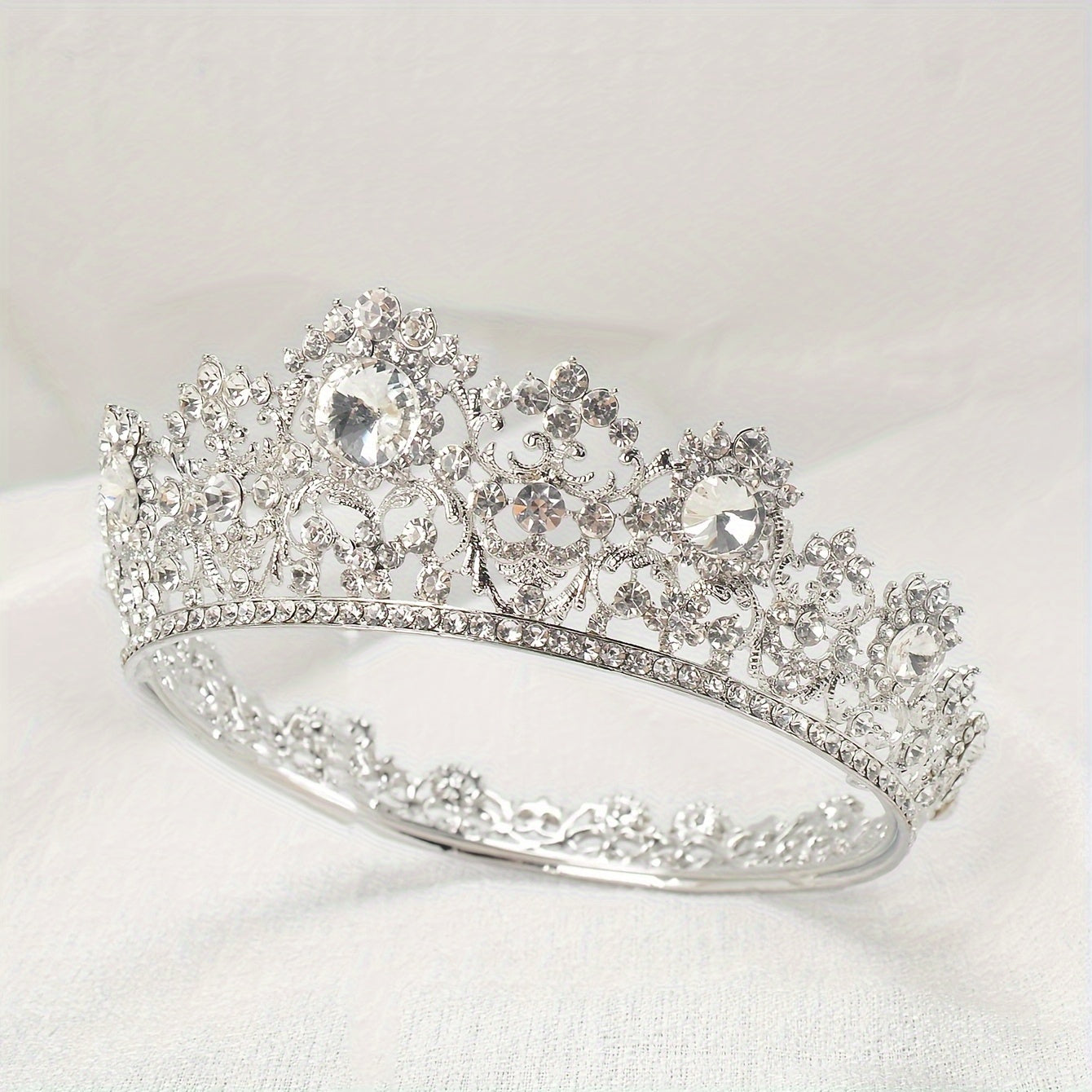 Rhinestone Bridal Queen Crown Full Round Tiara For Women Wedding Pageant Hair Accessories