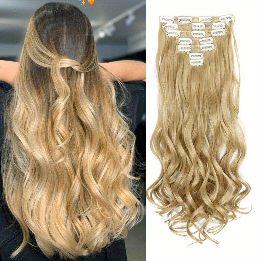 Clip In Hair Extensions 7 PCS Full Head 22 Inch Long Curly Wavy Synthetic Clip Hair Pieces Wavy Hair Pieces For Women Girls Hair Clips Hair Accessories Halloween Christmas