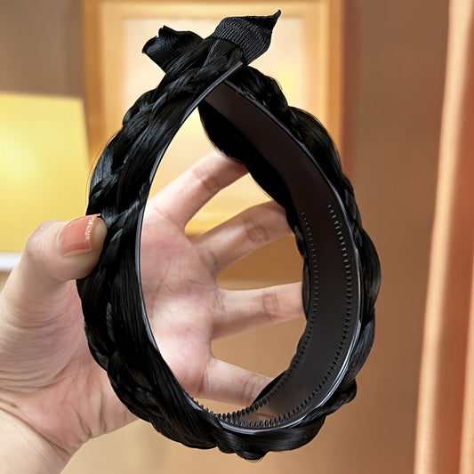1pc Synthetic Braided Headband Handmade Natural Looking Extra Wide Braided Hair Hoop Elegant Twisted Braids Hair Band Fishbone Braid Weave Hair Accessories
