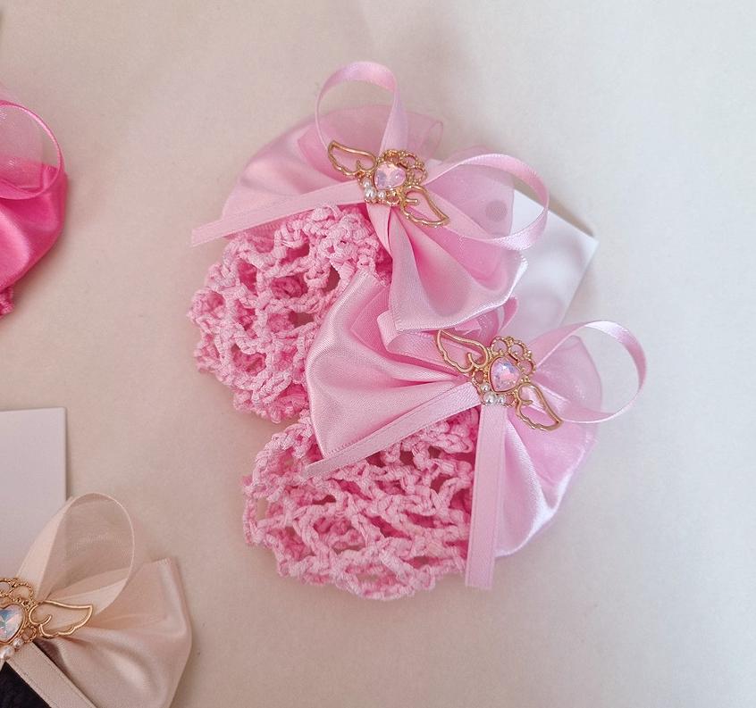 Girl Woman Ribbon Bow Hair Net Clip Set of 2 [with Pinkluvme]
