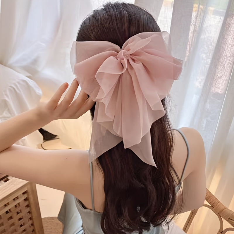 1pc Elegant Muti Layer Mesh Bowknot Hair Clip Sparkling Rhinestone Decorative Hair Barrette Trendy Hair Accessories For Women And daily uses