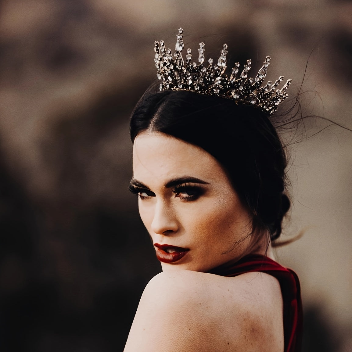 SWEETV Queen Crown For Women, Wedding Crown For Bride, Gothic Tiara Headpiece, Rhinestone Decor Hair Accessories For Birthday Cosplay Party Prom