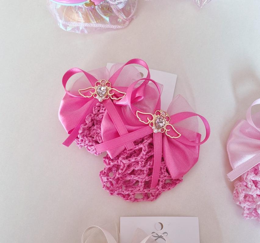 Girl Woman Ribbon Bow Hair Net Clip Set of 2 [with Pinkluvme]