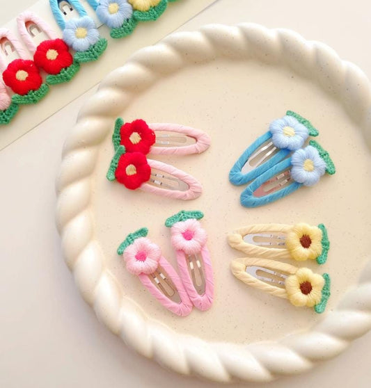 Girl Spring Flower Hair Snap Clip Handmade Spring Stitched Embroidered Flower Handwrapped Hair Clip Made in South Korea [with Pinkluvme]