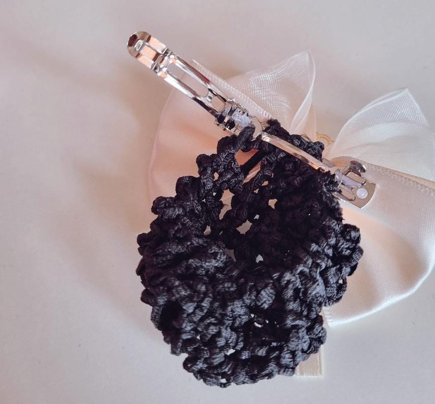 Girl Woman Ribbon Bow Hair Net Clip Set of 2 [with Pinkluvme]