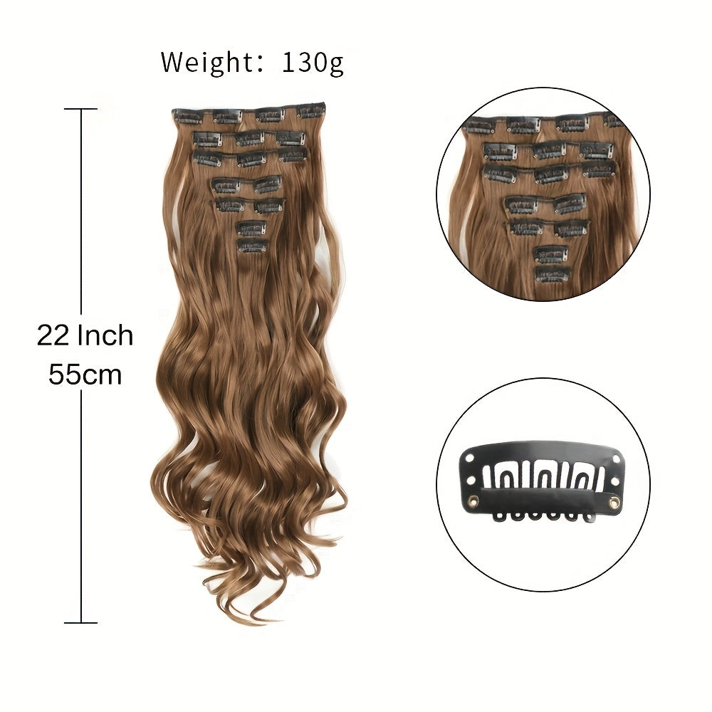 Clip In Hair Extensions 7 PCS Full Head 22 Inch Long Curly Wavy Synthetic Clip Hair Pieces Wavy Hair Pieces For Women Girls Hair Clips Hair Accessories Halloween Christmas