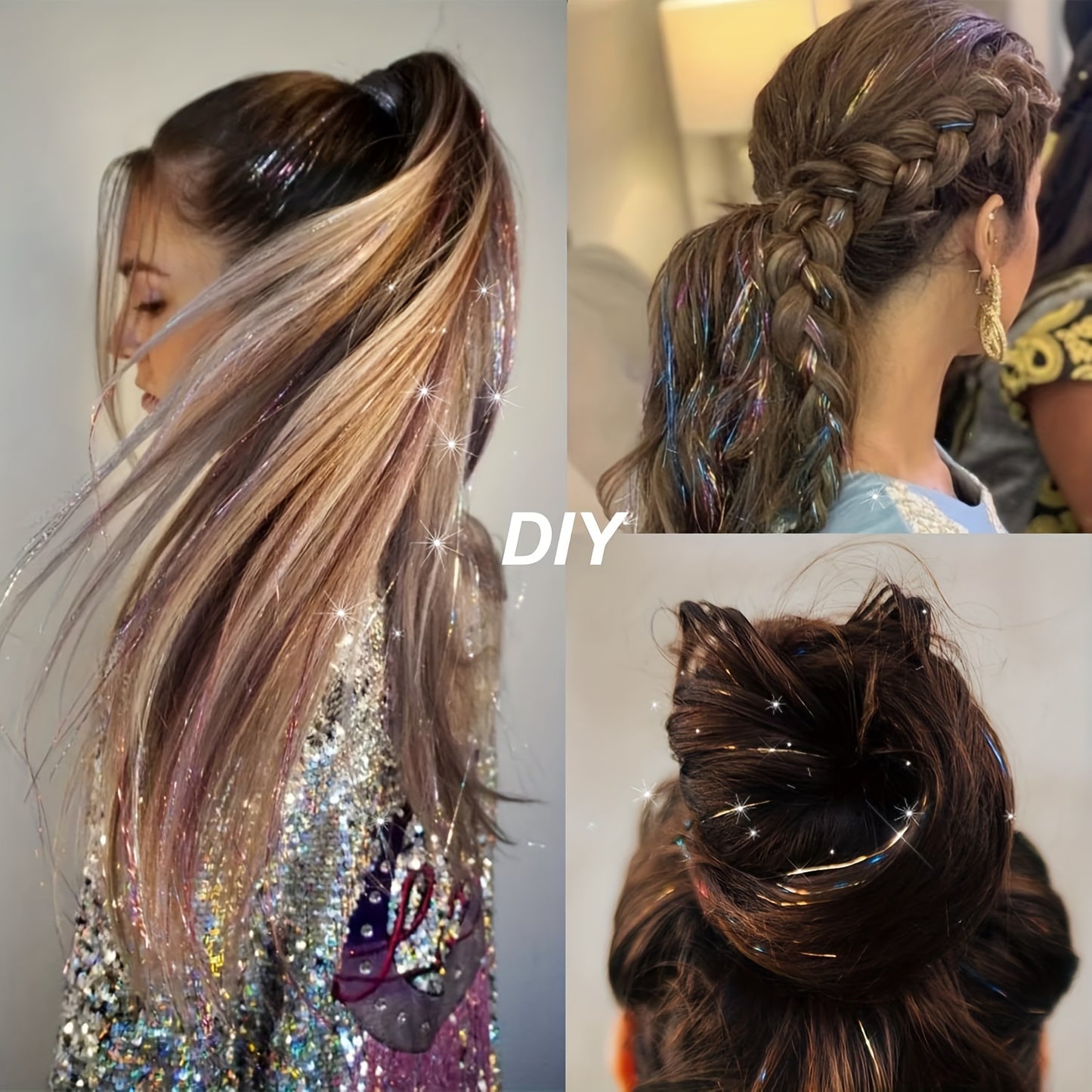[12Pcs Clip In Tinsel] 12Pcs 23.6inch Clip In Hair Tinsel | Fairy Hair Tinsel Glitter Hair Extensions | Sparkly Hair Accessories For Girls Women