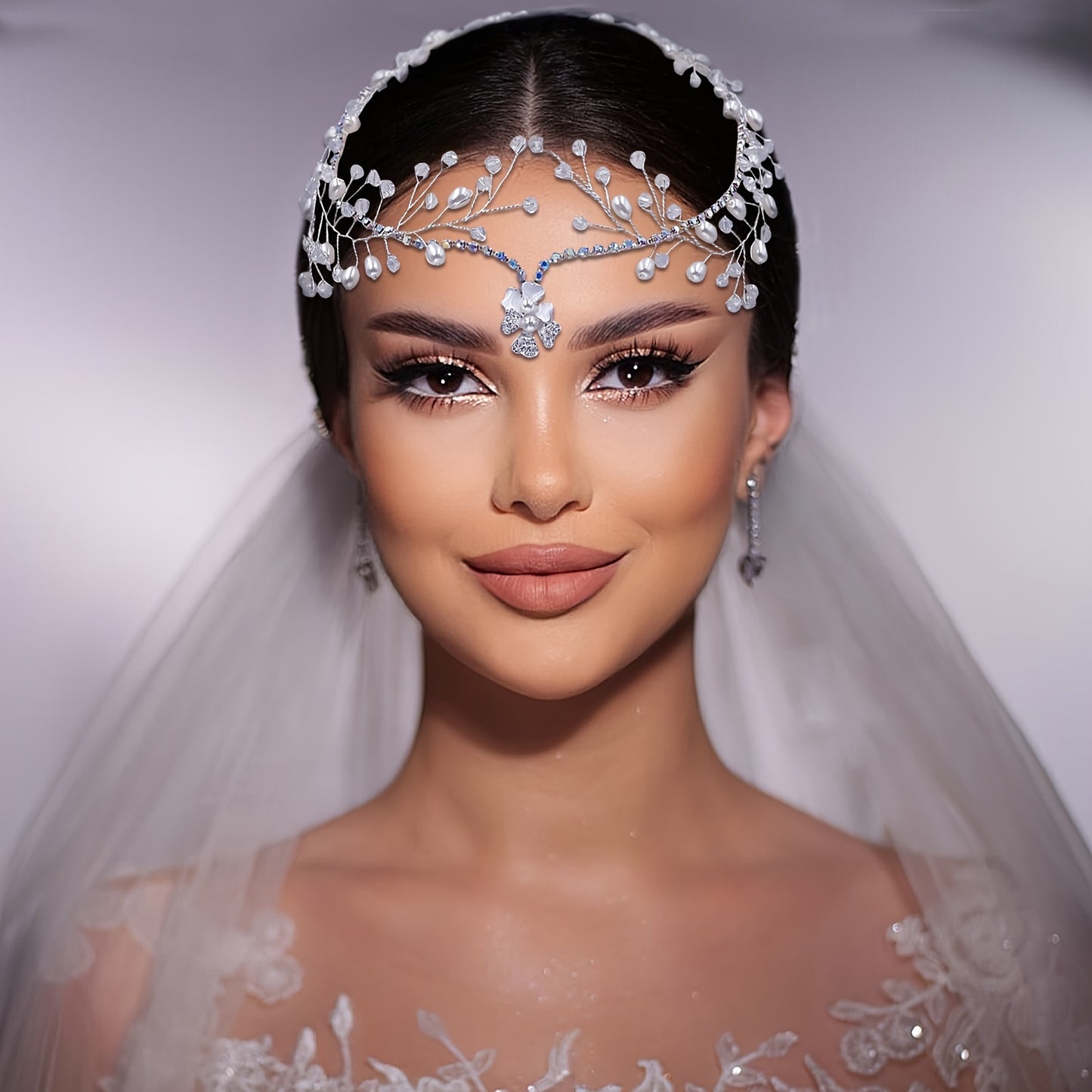 1PC Romantic Headwear Forehead Alloy Chain With Rhinestone Pendant High-end Beaded Hair Comb Women Bridal Hair Accessories