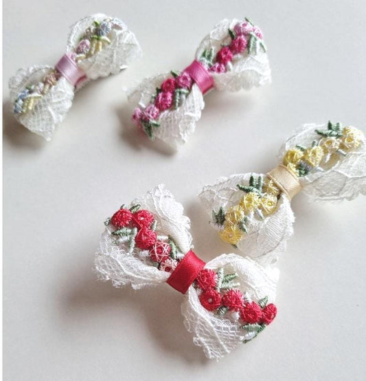 Spring Lace Floral Ribbon Flower Bow Hair Pin [with Pinkluvme]