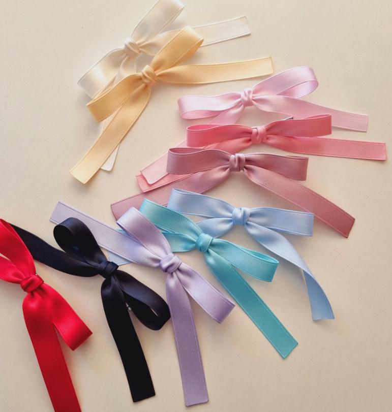 Girl Satin Ballet Simple Ribbon Bow Hair Clip Toddler Ribbon Bow Pin Long Tailed Bow Hair Clip Safe for Babies Handmade [with Pinkluvme]