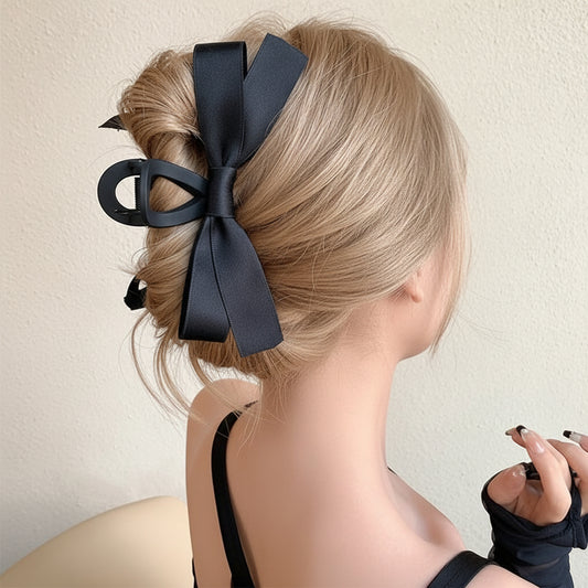 1pc Large Black Bow Hair Claw Clip for Women & s - Elegant Minimalist Hair Accessories with Secure Hold for Ponytails, Buns, Braids - Solid Color Hairpin for Weddings, Parties, Everyday Use, Hair Clips for Styling, Sophistica