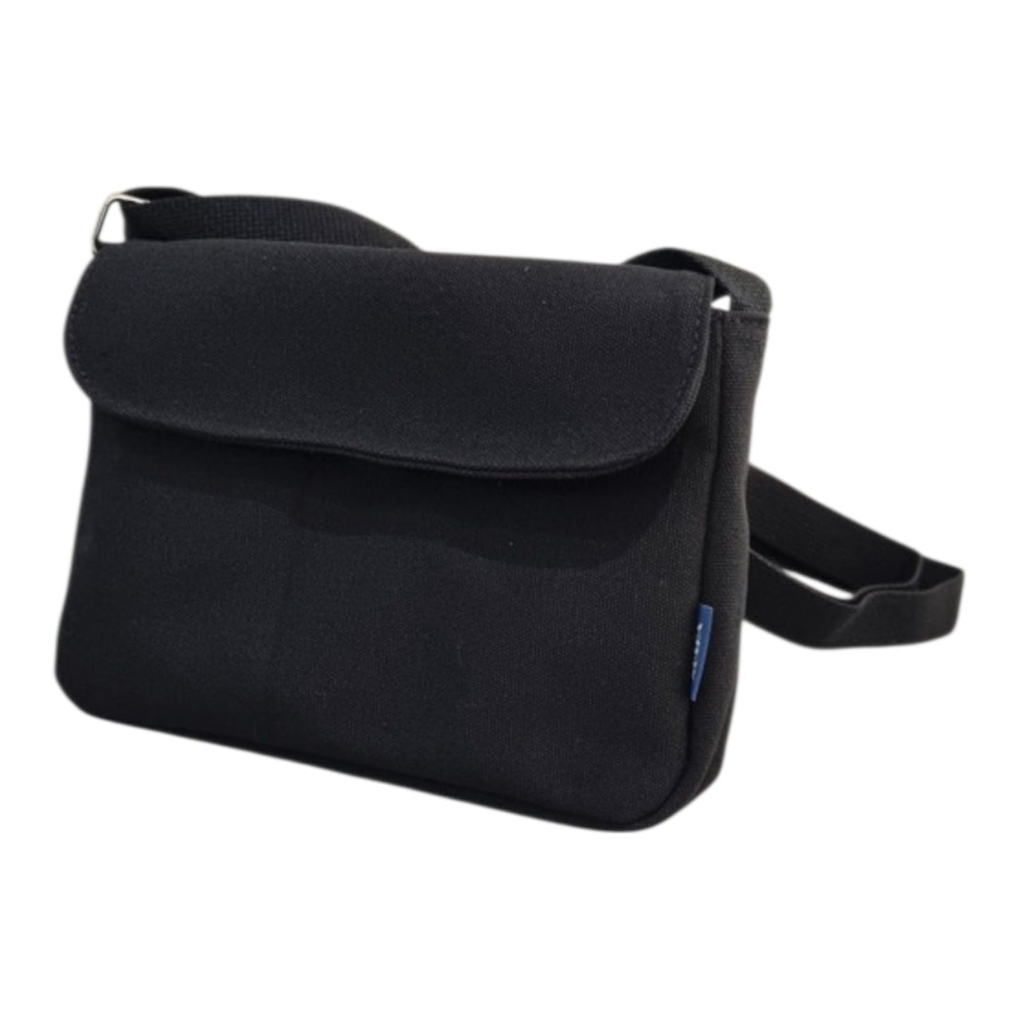 Korean Canvas Messenger Bag, Black Ivory, Adjustable Crossbody Strap, Student Shoulder Bag, Snap Button Zipper Closure