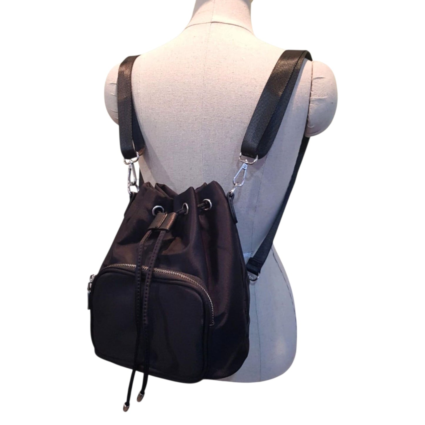 3-Way Convertible Backpack, Black Waterproof Fabric, Large Capacity Shoulder Bag, Cross Body Bag with Multiple Compartments, 7.9x8.7x4.5 Inch