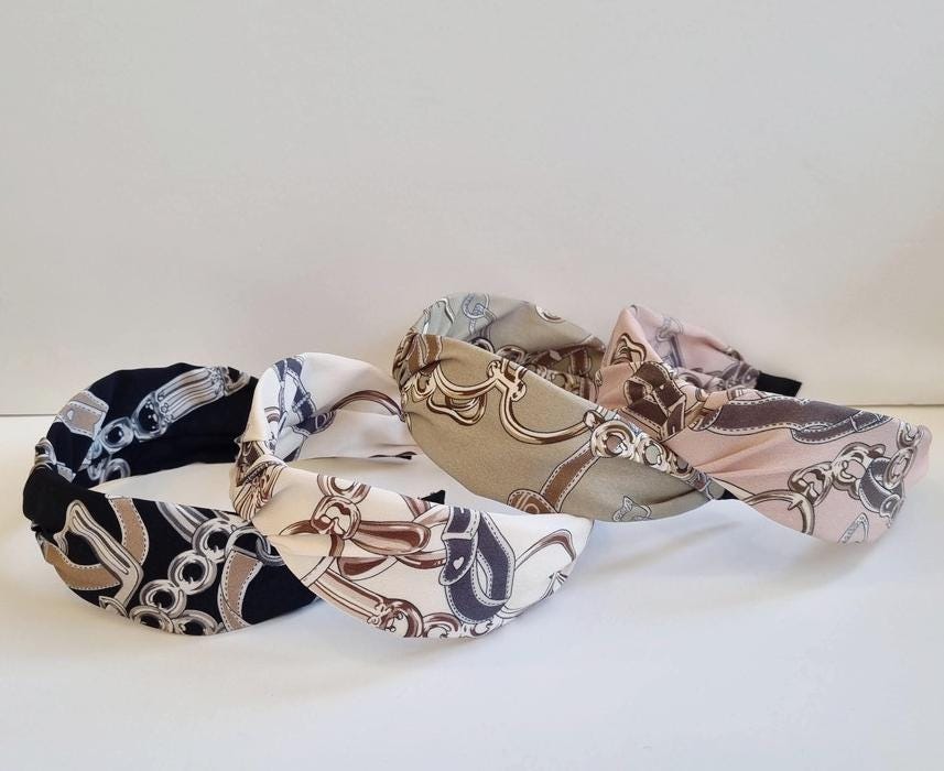 Wide Scarf Twist Bandana Style Headband - Chain & Belt Pattern Made in Korea [with Pinkluvme]