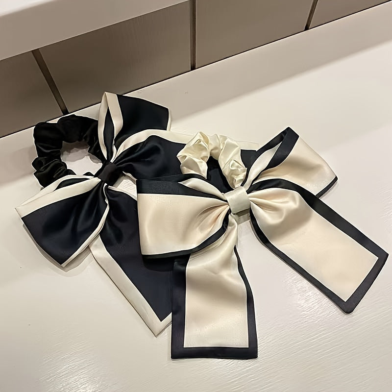 Elegant Two-Tone Bow Hair Tie – Large Ribbon Scrunchie for Women