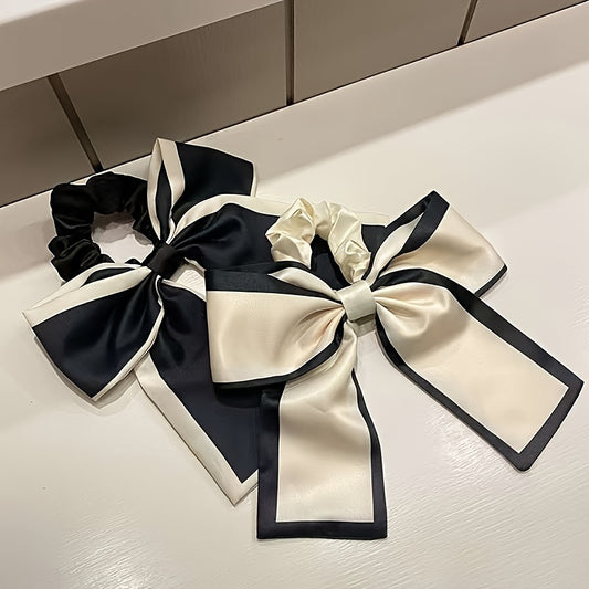Elegant Two-Tone Bow Hair Tie – Large Ribbon Scrunchie for Women