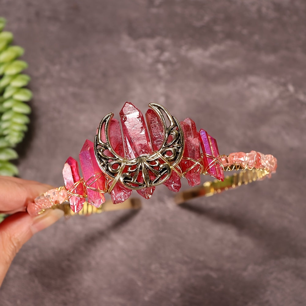 Natural Crystal Hollow Moon Tiara 1pc Headband Hair Band - Hair Accessories Head Jewelry