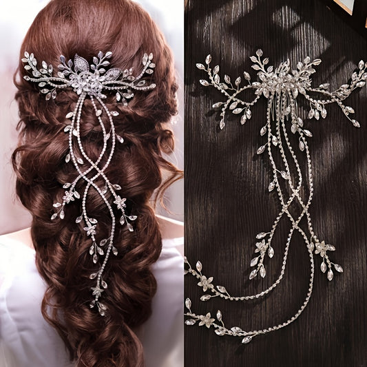 Bridal Hair Accessories With Crystal Long Hair Comb, Braided With Rhinestone Hairpin, Wedding Veil And Other Bridal Accessories