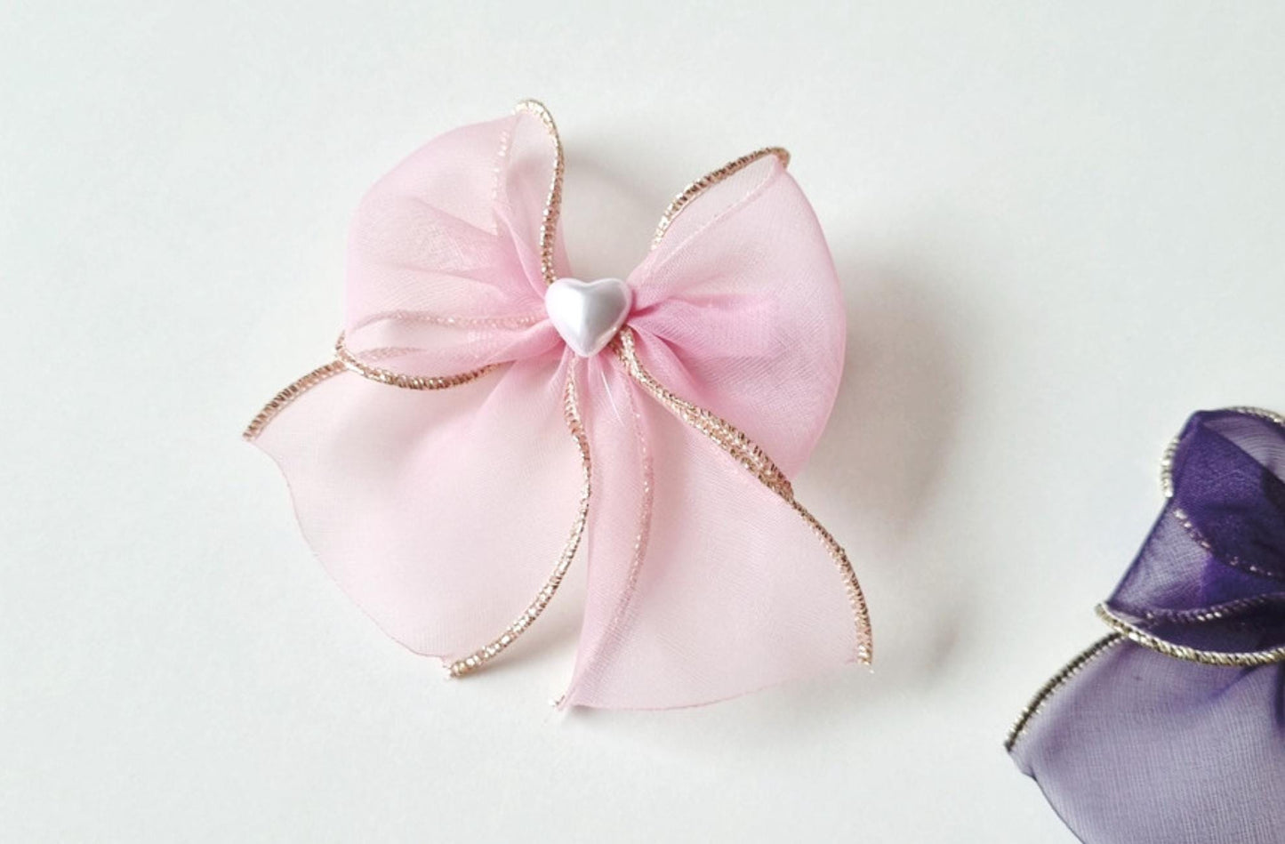 Gold-Edged Organza Bow Hair Clip Light Pink, Deep Pink, Yellow, White, Red, Purple Girl Toddler Formal Gold hypoallergenic [with Pinkluvme]