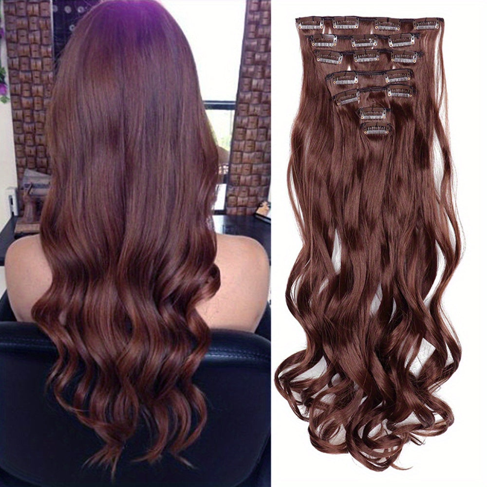 Clip In Hair Extensions 7 PCS Full Head 22 Inch Long Curly Wavy Synthetic Clip Hair Pieces Wavy Hair Pieces For Women Girls Hair Clips Hair Accessories Halloween Christmas