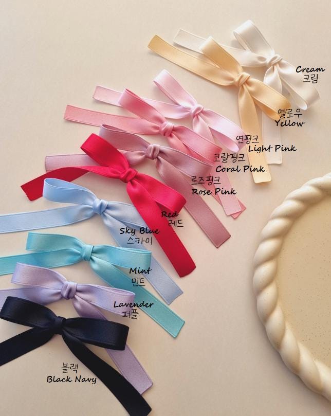 Girl Satin Ballet Simple Ribbon Bow Hair Clip Toddler Ribbon Bow Pin Long Tailed Bow Hair Clip Safe for Babies Handmade [with Pinkluvme]