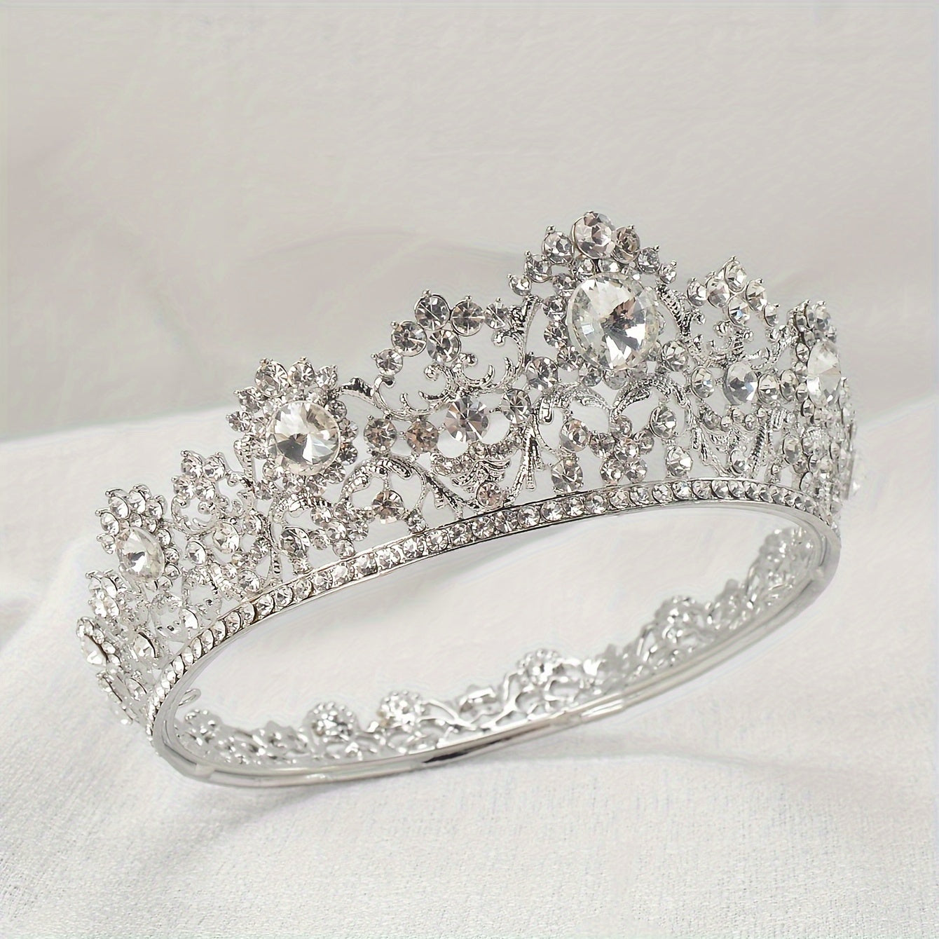 Rhinestone Bridal Queen Crown Full Round Tiara For Women Wedding Pageant Hair Accessories