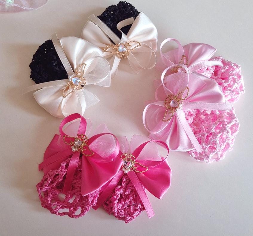 Girl Woman Ribbon Bow Hair Net Clip Set of 2 [with Pinkluvme]