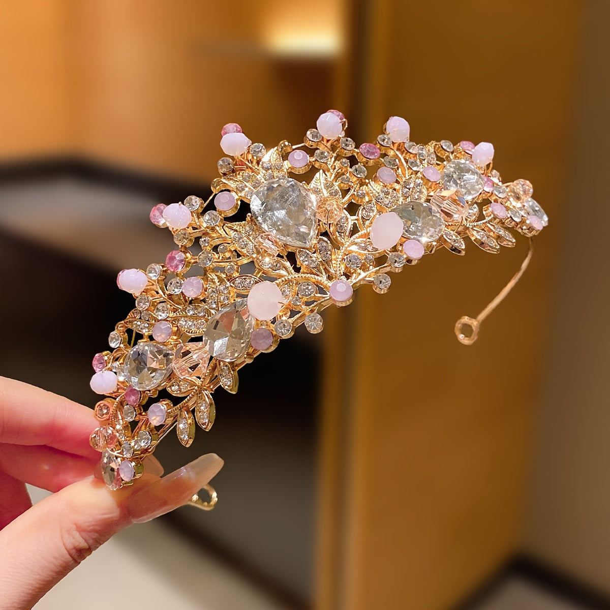 1pc Alloy Rhinestone Big Crown Hair Hoop, Girls Performance Princess Birthday Hair Accessories